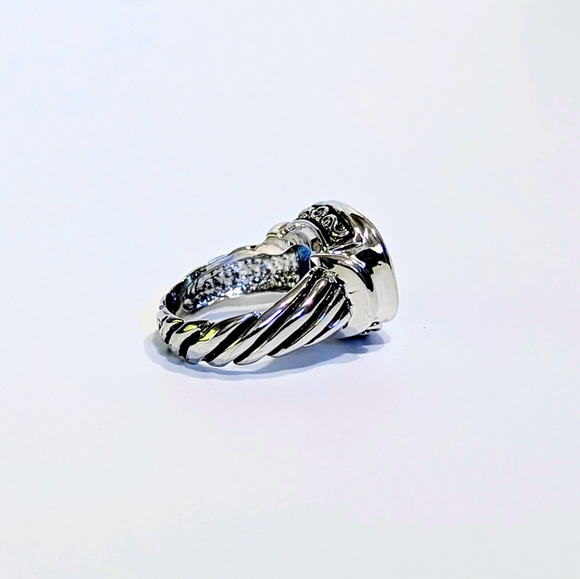 Sea Blue Topaz CZ Statement Ring | Twisted Rope Silver Band | Size 7 Boho Y2K - Picture 7 of 8